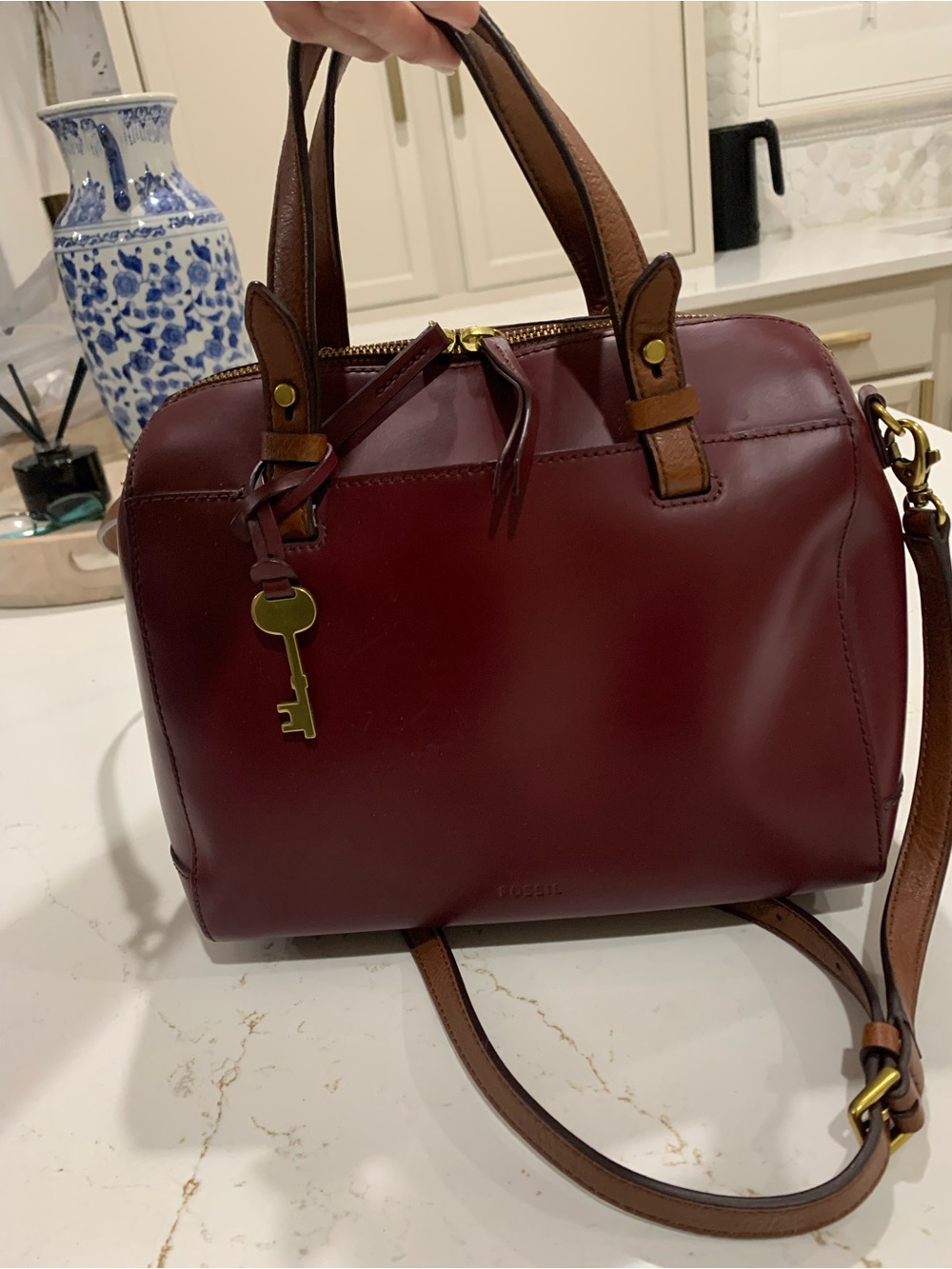 Fossil Rachel Small Leather Burgundy Satchel Bag - Picture 6 of 16